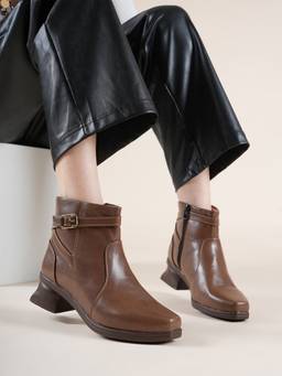 Drop Bold - Tan Square Toe Block Synthetic Pair Of Casual Boots
