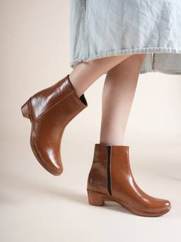 Drop Bold - Tan Pointed Toe Block Synthetic Pair Of Casual Boots