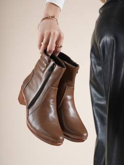 Drop Bold - Tan Pointed Toe Block Synthetic Pair Of Casual Boots
