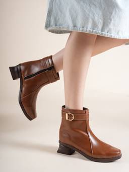 Drop Bold - Tan Square Toe Block Synthetic Pair Of Casual Boots