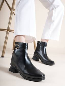 Drop Bold - Black Square Toe Block Synthetic Pair Of Casual Boots