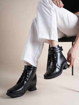 Drop Bold - Black Square Toe Block Synthetic Pair Of Casual Boots