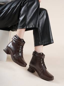 Drop Bold - Brown Square Toe Block Synthetic Pair Of Casual Boots