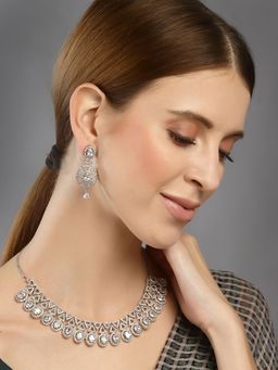 PANASH - Rhodium Plated White American Diamonds Studded Handcrafted Jewellery (Set of 2)
