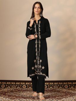 Libas - Black Embroidered Straight Kurta for Women