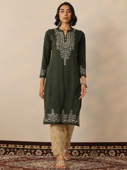 Libas - Green Embroidered Straight Kurta for Women