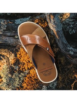 Bugatti - Derek Men Tan Leather Cross Strap Sandals