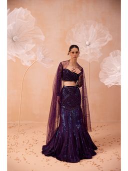 PARUL GANDHI - Purple Glam Lehenga With Blouse And Dupatta (Set of 3)