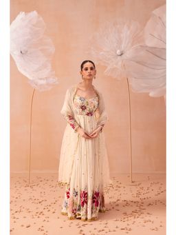 PARUL GANDHI - Off White Bagh Anarkali With Dupatta (Set of 2)