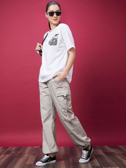 Globus - Women Steel Grey Mid-Rise Elasticated Drawstring Waist Toggle Hem Cargo Trousers