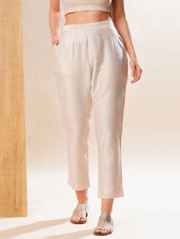Globus - Women Off-White Back Elasticated Mid-Rise Flat Front Festive Pants