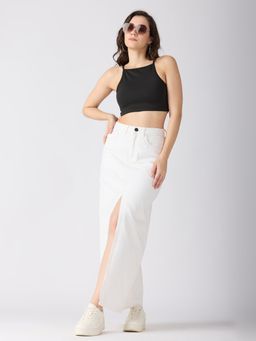 Globus - Women White Solid Mid-Rise Front Slit Straight Maxi Denim Skirt
