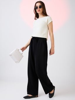 Globus - Women Black Mid Rise Drawstring Waist Workwear Korean Pant