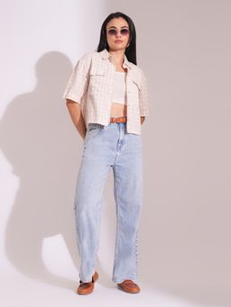 Globus - Women Light Blue Cotton High Rise Straight Fit Jeans