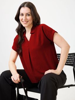 Globus - Women Magenta Collar Neck Extended Sleeves Shirt Style Workwear Top