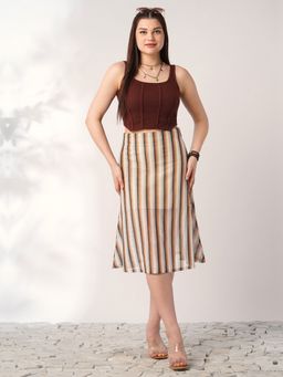 Globus - Women Multi-Color Striped Crochet Mid Rise Straight Skirt