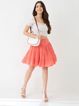 Globus - Women Peach Mid Rise Flared Hem Tiered Mini Skirt