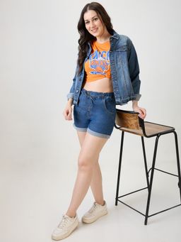 Globus - Women Med Blue Slim Fit Mid-rise Denim Shorts with Belt (Set of 2)