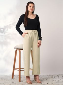 Globus - Women Beige Mid Rise Elasticated Waist Relaxed Fit Trousers