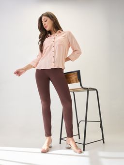 Globus - Women Chocolate Stretchable Mid-Rise Skinny Fit Treggings