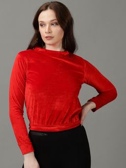 SHOWOFFFF - Womens Solid Pullover Red Top
