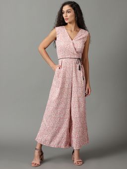 SHOWOFF - Womens V-Neck Printed Mauve Jumpsuit