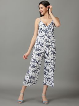 SHOWOFF - Womens Shoulder Straps Printed White Jumpsuit