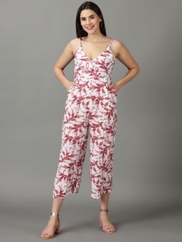 SHOWOFF - Womens Shoulder Straps Printed White Jumpsuit
