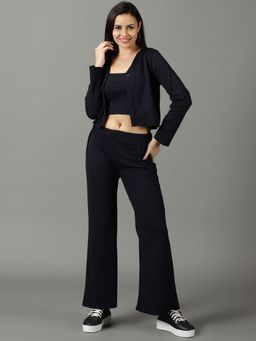 SHOWOFFFF - Womens Shoulder Straps Solid Navy Blue Co-Ord (Set of 3)