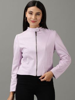 SHOWOFFFF - Womens Solid Straight Lavender Open Front Jacket