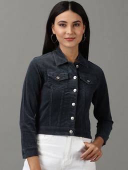 SHOWOFFFF - Womens Solid Straight Teal Open Front Jacket