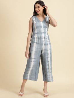 SHOWOFF - Womens V-Neck Printed Grey Jumpsuit
