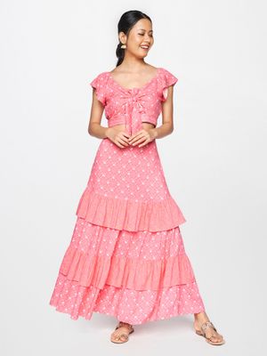 Global Desi Top and Skirt set : Buy Global Desi Pink Tie-Ups Top And