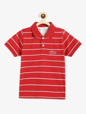 Campana Boys Pack of 2 Striped Cotton Polo T-Shirts - Red & Green
