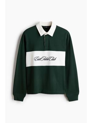 Buy H&M Men Green Cotton Rugby Shirt (M) - Image 1