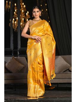 Beatitude - Yellow Soft Silk Banarasi Woven Saree with Unstitched Blouse