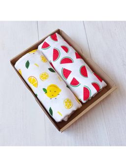 Elementary - Organic Cotton Muslin Newborn Swaddle Set of 2 - Tropical Fruits