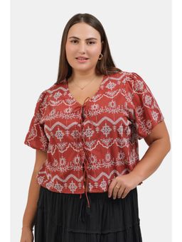 Virgio - Rust Embroidery Cotton Cropped Top with Contrast Schiffli for Women