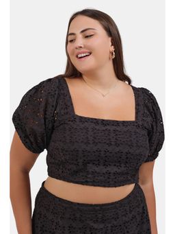 Virgio - Black Embroidery Cotton Schiffli Cropped Top for Women