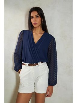 Virgio - Solid Georgette Overlap V-Neck Bodysuit for Women