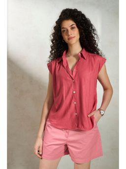 Virgio - Pink Solid Linen Collared Shirt for Women