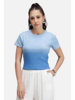 Virgio - Solid Cotton Blue Ombre Dip Dye Rib Top for Women