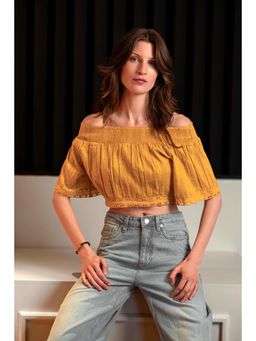 Virgio - Solid Cotton Cropped Off-Shoulder Top for Women