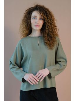 Virgio - Solid Linen Boxy Fit Dolman Sleeve Top for Women