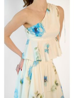 Virgio - Floral Tencel One Shoulder Peplum Top for Women