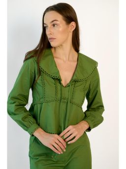 Virgio - Solid Cotton Peter Pan Collar Top for Women