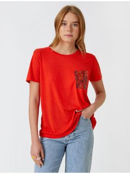 Koton - V-neck Red Graphic T-shirt