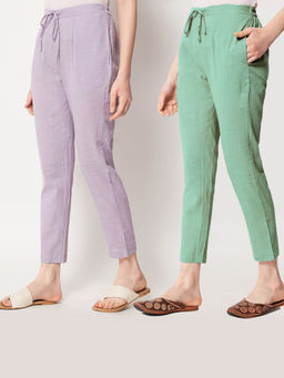 Thevasa - Lilac and Easy Green Cigarette Pants (Set of 2)