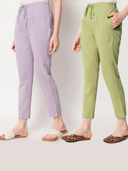 Thevasa - Lilac and Sage Green Cigarette Pants (Set of 2)