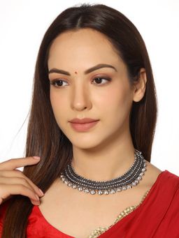 Yellow Chimes - Silver-Plated Brass Oxidized Traditional Choker Necklace